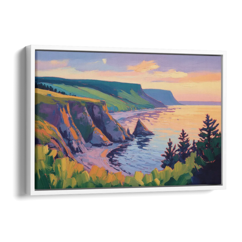 Sunset Over Cape Breton Side - White Canvas Wall Art