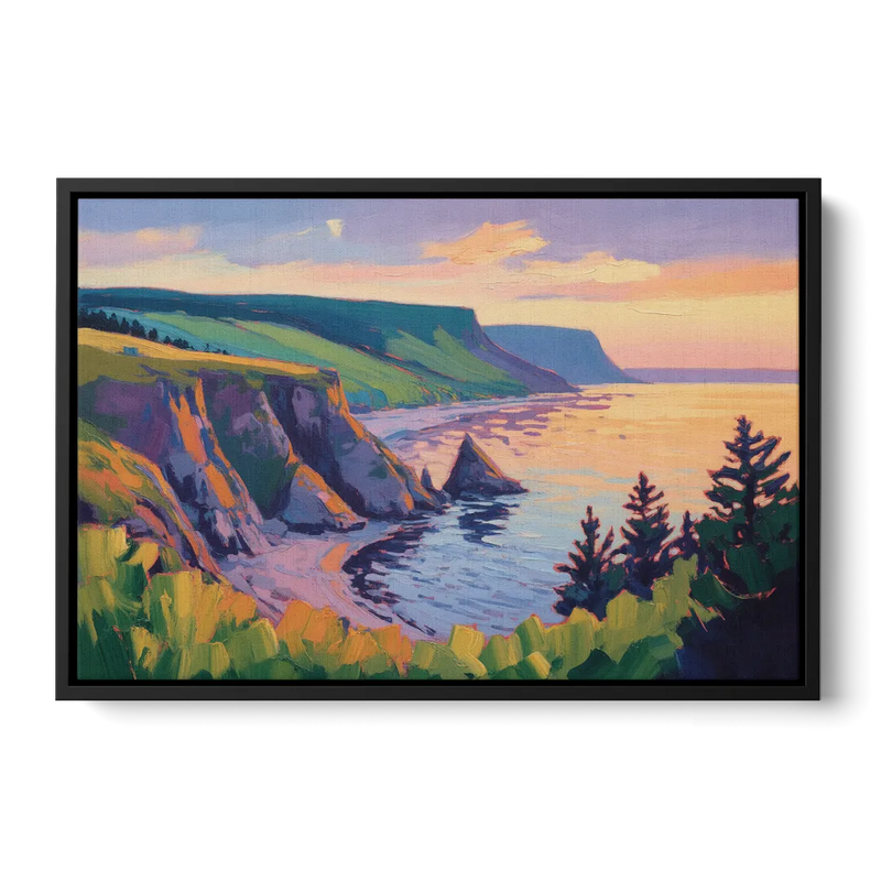 Sunset Over Cape Breton Front - Black Canvas Wall Art