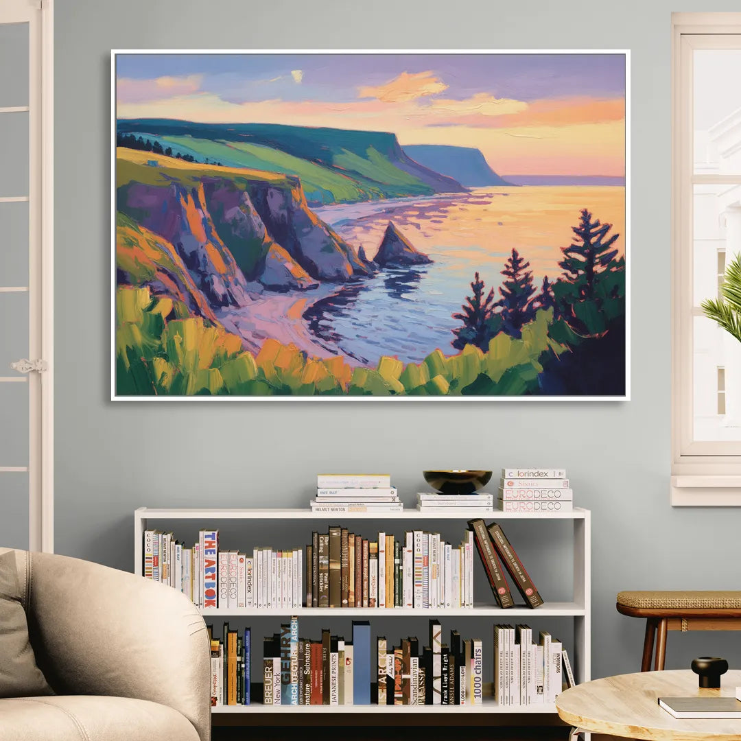 Sunset Over Cape Breton Sitting Room - White Canvas Wall Art