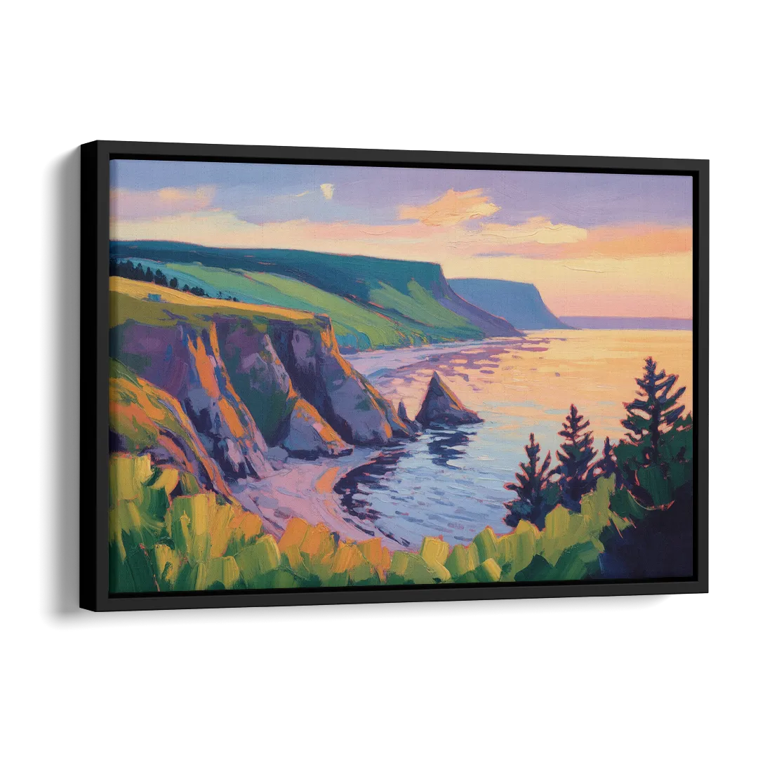 Sunset Over Cape Breton Side - Black Canvas Wall Art