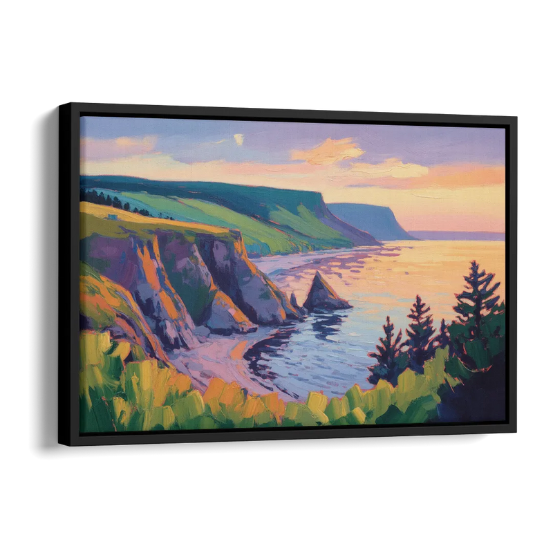 Sunset Over Cape Breton Side - Black Canvas Wall Art