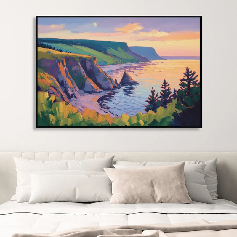 Sunset Over Cape Breton Sitting Room - Black Canvas Wall Art