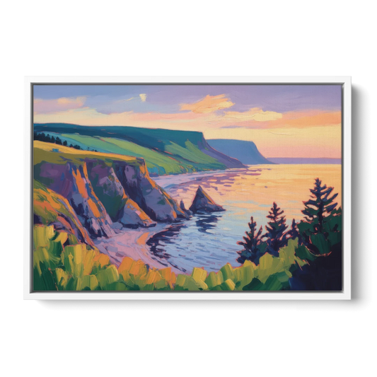 Sunset Over Cape Breton - White Framed Canvas Wall Art - Front