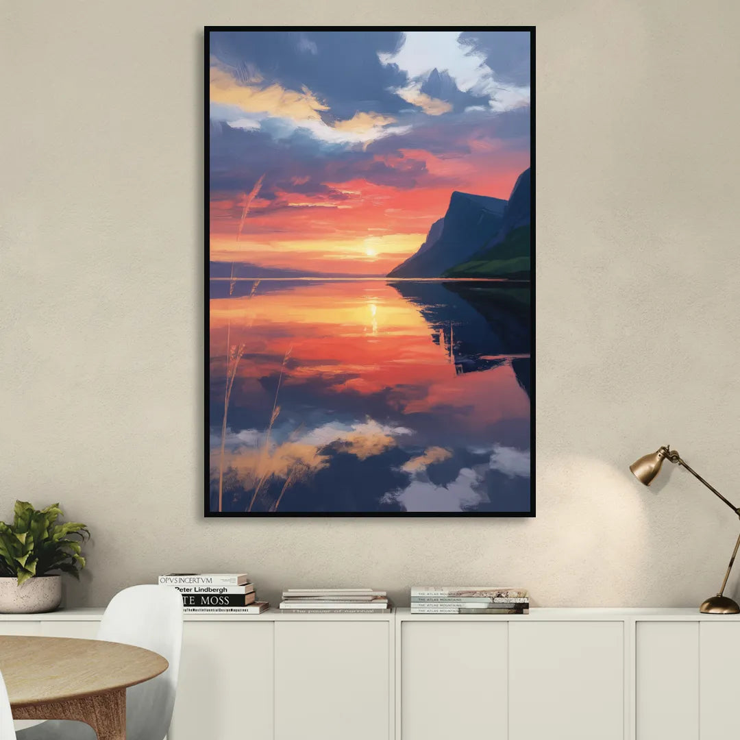 Sunset Over Gros Morne Sitting Room - Black Canvas Wall Art