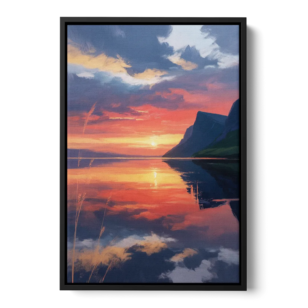 Sunset Over Gros Morne Front - Black Canvas Wall Art