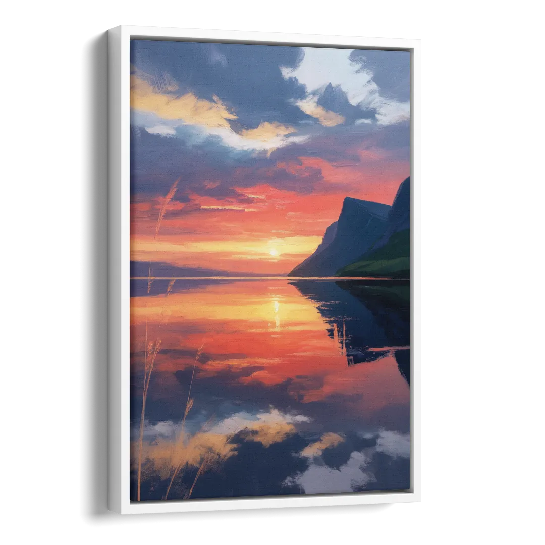 Sunset Over Gros Morne Side - White Canvas Wall Art