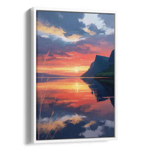 Sunset Over Gros Morne Side - White Canvas Wall Art