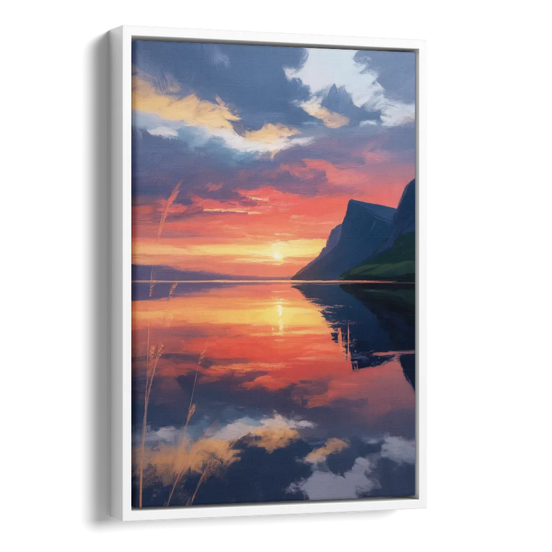 Sunset Over Gros Morne Side - White Canvas Wall Art