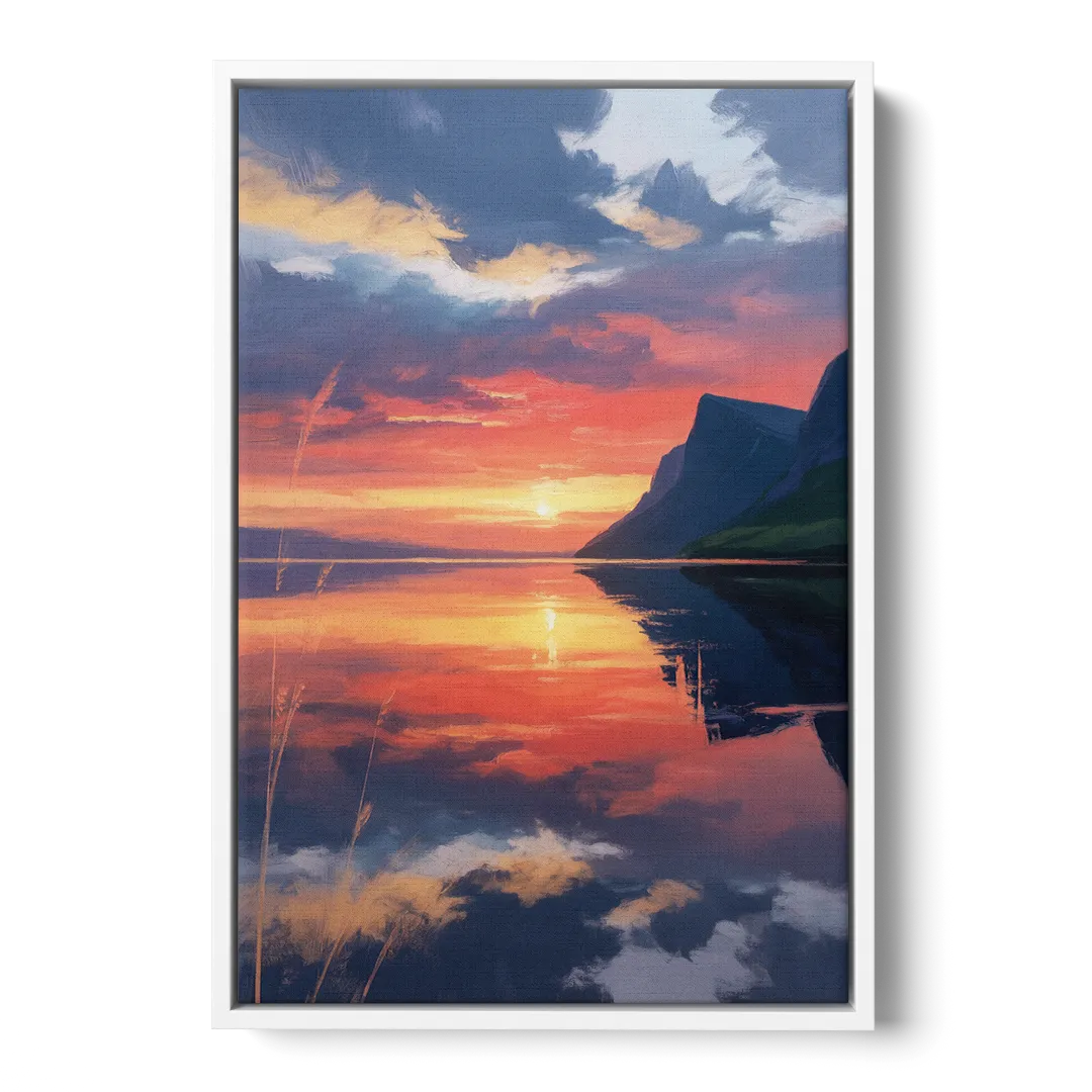 Sunset Over Gros Morne Front - White Canvas Wall Art