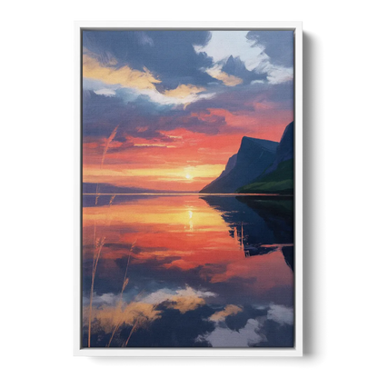 Sunset Over Gros Morne Front - White Canvas Wall Art