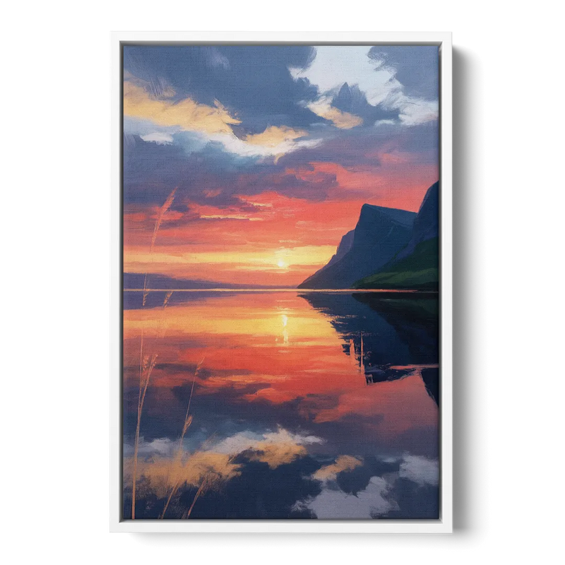 Sunset Over Gros Morne Front - White Canvas Wall Art