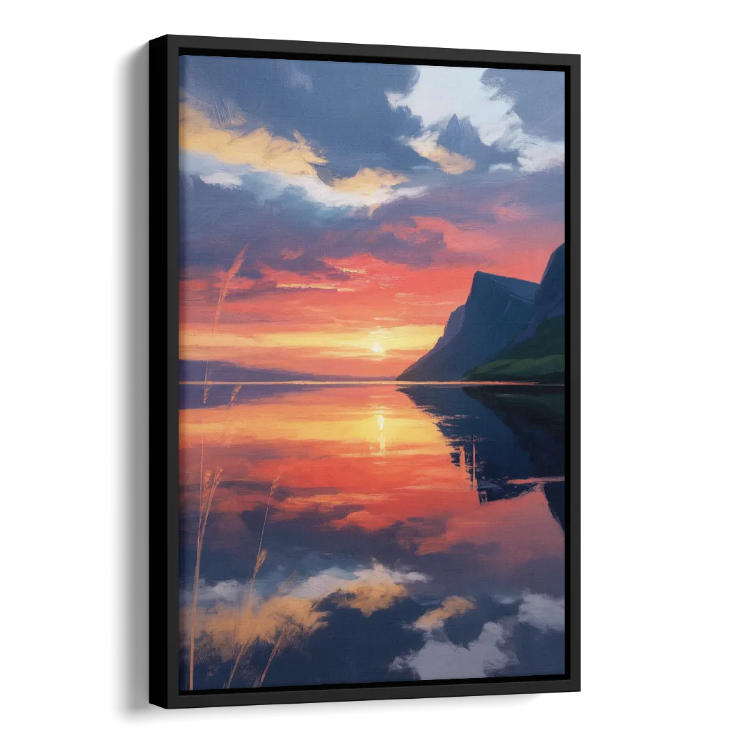 Sunset Over Gros Morne Side - Black Canvas Wall Art