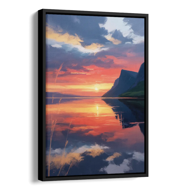 Sunset Over Gros Morne Side - Black Canvas Wall Art