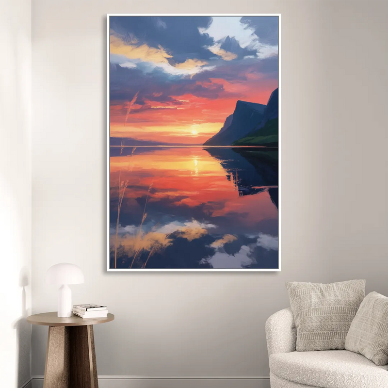Sunset Over Gros Morne Sitting Room - White Canvas Wall Art