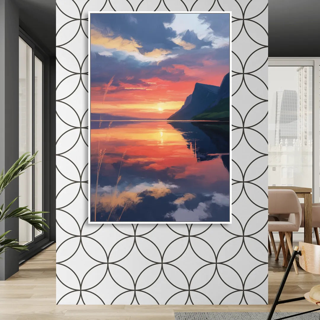 Sunset Over Gros Morne Living Room - White Canvas Wall Art