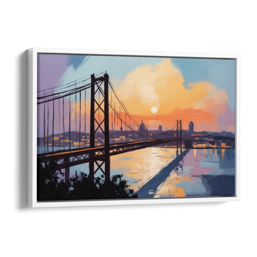 Sunset Over Lisbon Side - White Canvas Wall Art