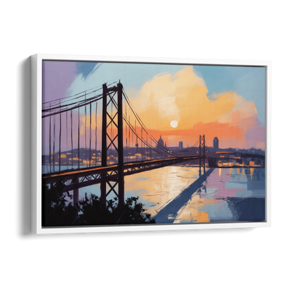 Sunset Over Lisbon Side - White Canvas Wall Art