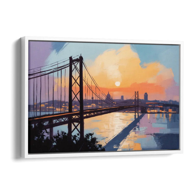Sunset Over Lisbon Side - White Canvas Wall Art