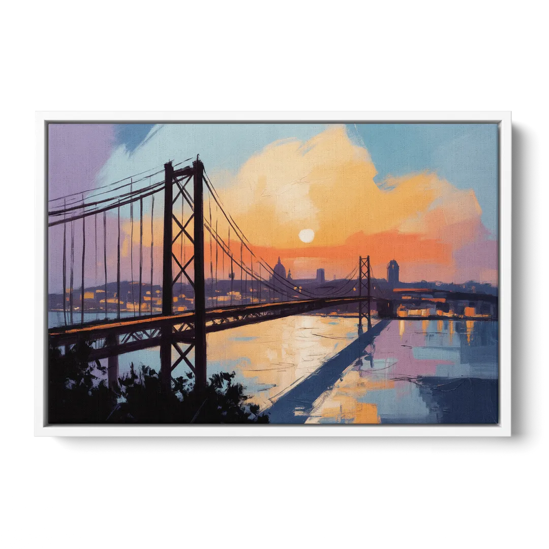 Sunset Over Lisbon Front - White Canvas Wall Art