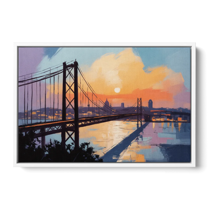Sunset Over Lisbon Front - White Canvas Wall Art
