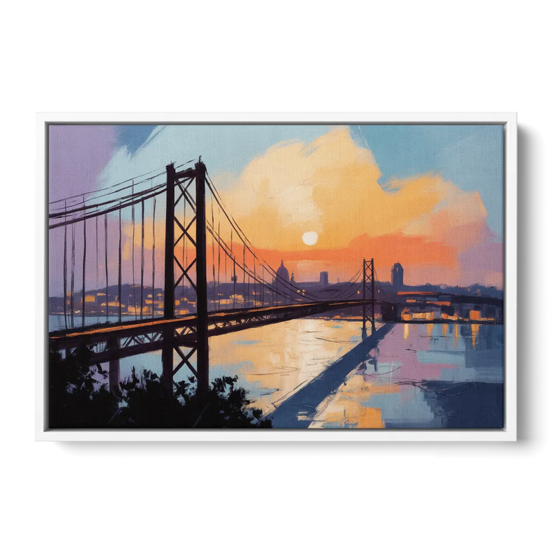 Sunset Over Lisbon Front - White Canvas Wall Art
