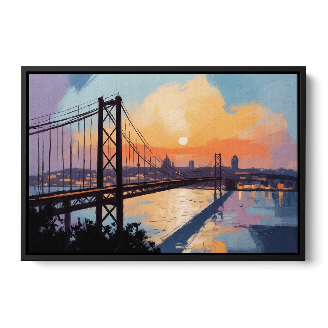 Sunset Over Lisbon Front - Black Canvas Wall Art