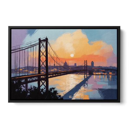 Sunset Over Lisbon Front - Black Canvas Wall Art
