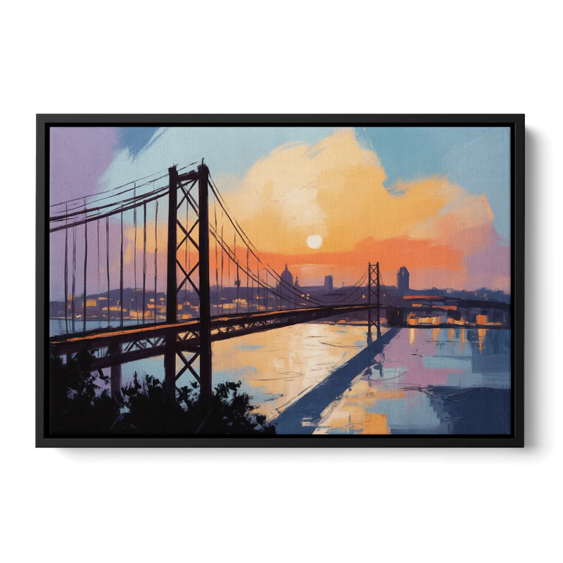 Sunset Over Lisbon Front - Black Canvas Wall Art