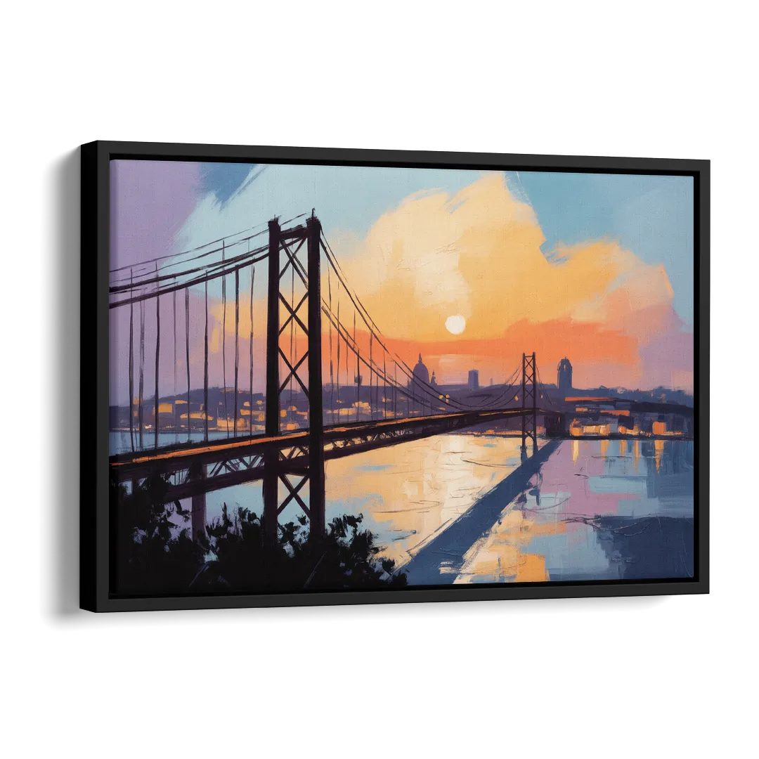 Sunset Over Lisbon Side - Black Canvas Wall Art
