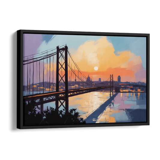 Sunset Over Lisbon Side - Black Canvas Wall Art