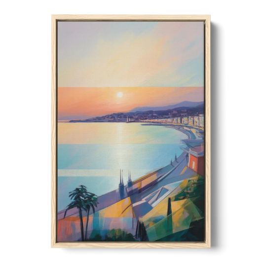 Sunset Over Nice - Oak Framed Canvas Wall Art - Front