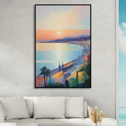 Sunset Over Nice Sitting Room - Black Canvas Wall Art