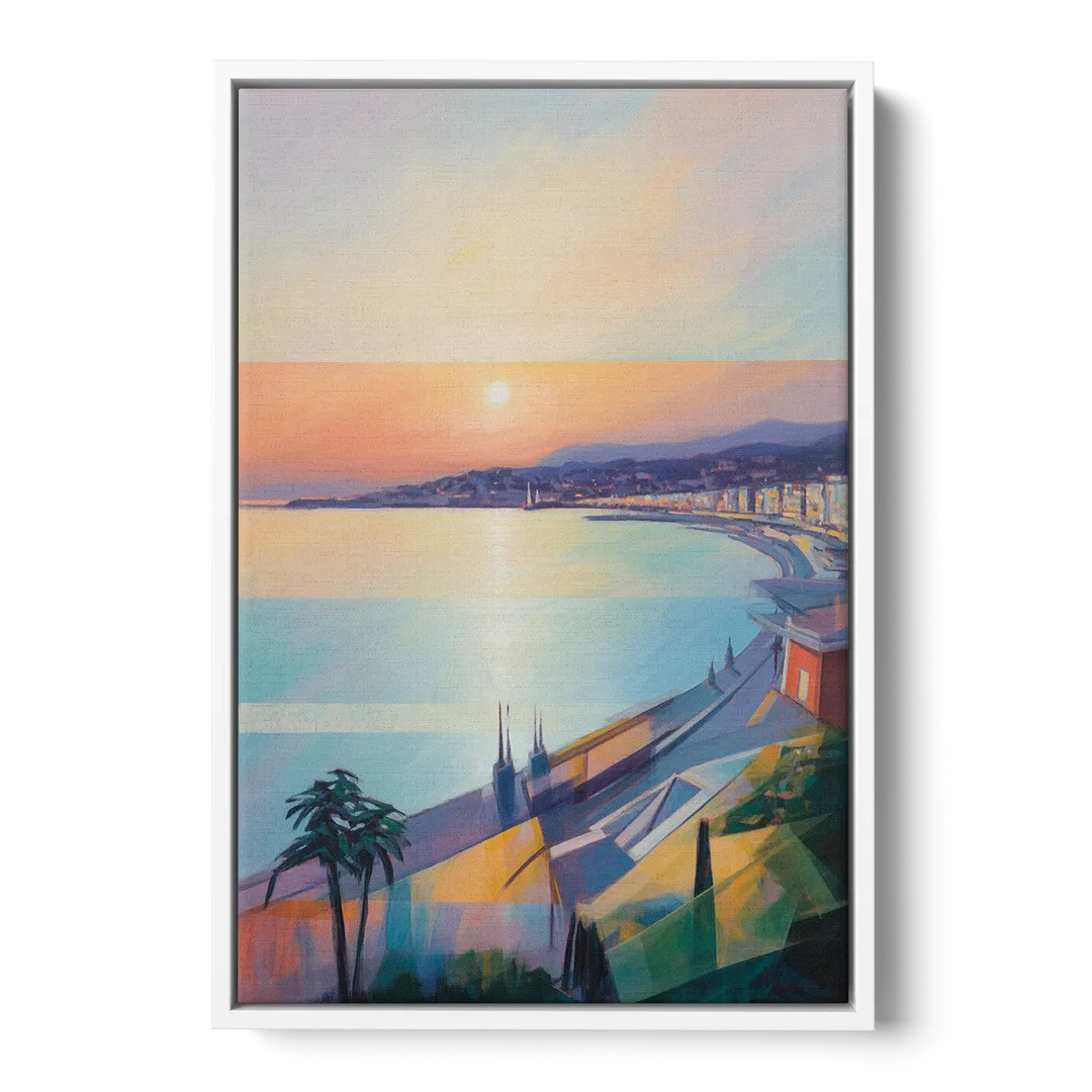 Sunset Over Nice Front - White Canvas Wall Art