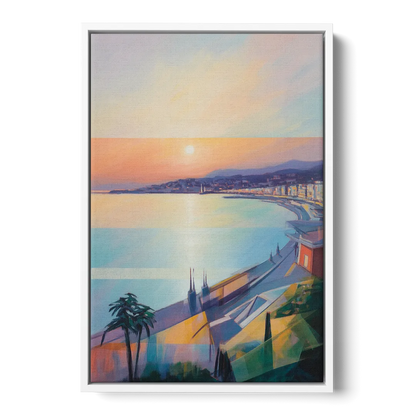 Sunset Over Nice Front - White Canvas Wall Art