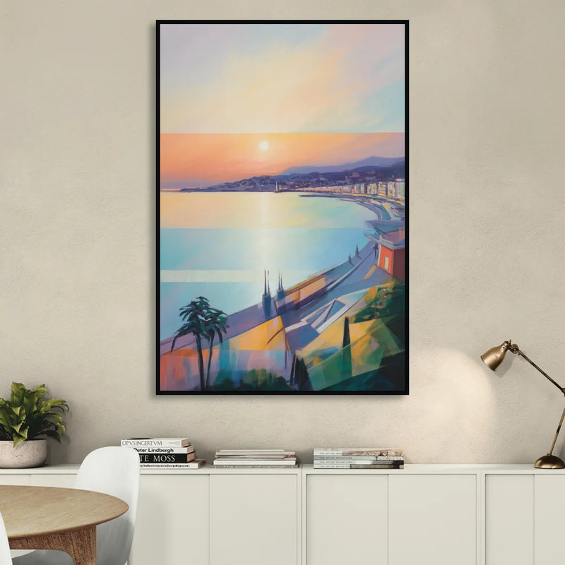 Sunset Over Nice Living Room - Black Canvas Wall Art
