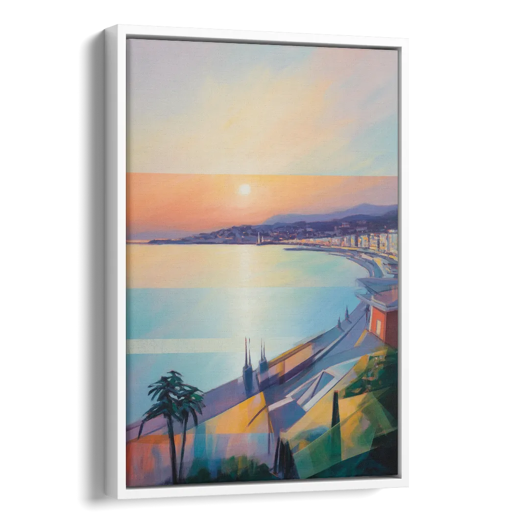 Sunset Over Nice Side - White Canvas Wall Art