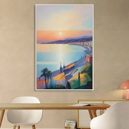 Sunset Over Nice Sitting Room - White Canvas Wall Art