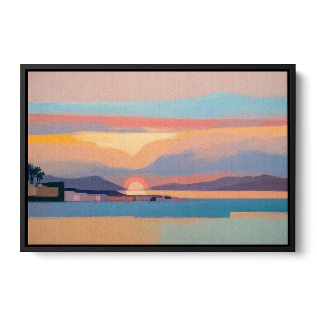 Sunset over Palma Bay Front - Black Canvas Wall Art