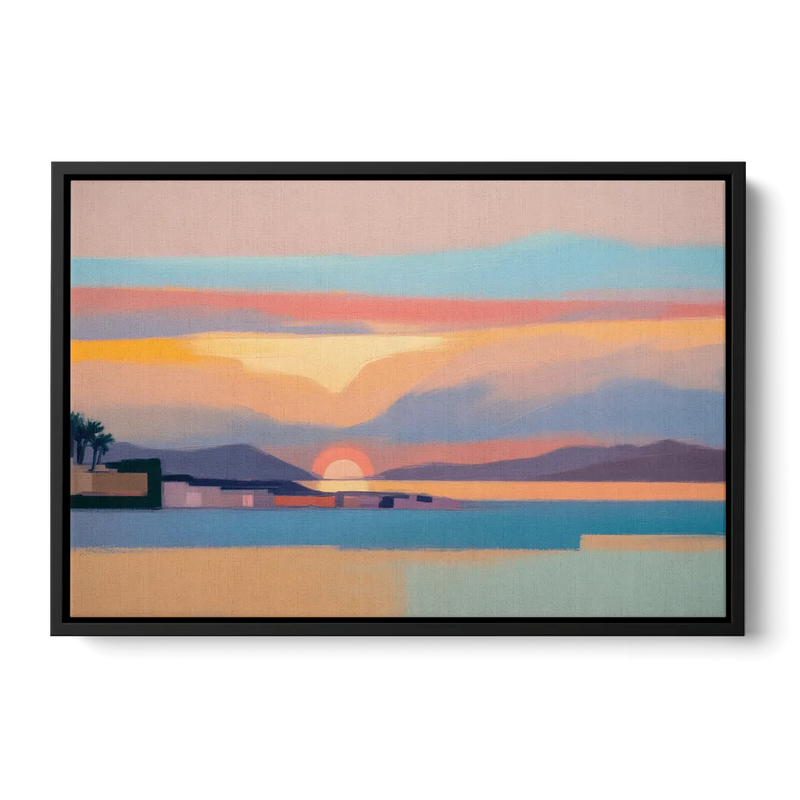 Sunset over Palma Bay Front - Black Canvas Wall Art