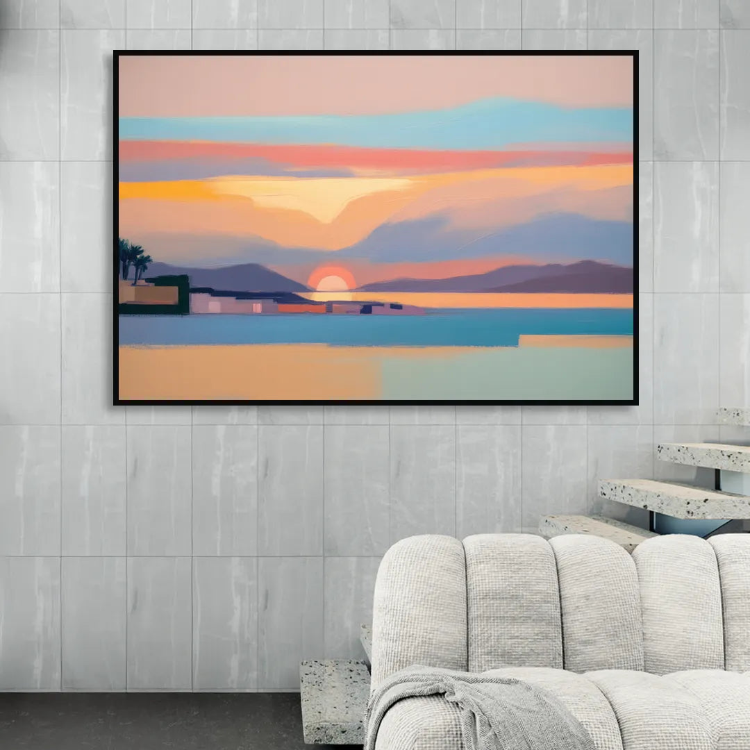 Sunset over Palma Bay Sitting Room - Black Canvas Wall Art