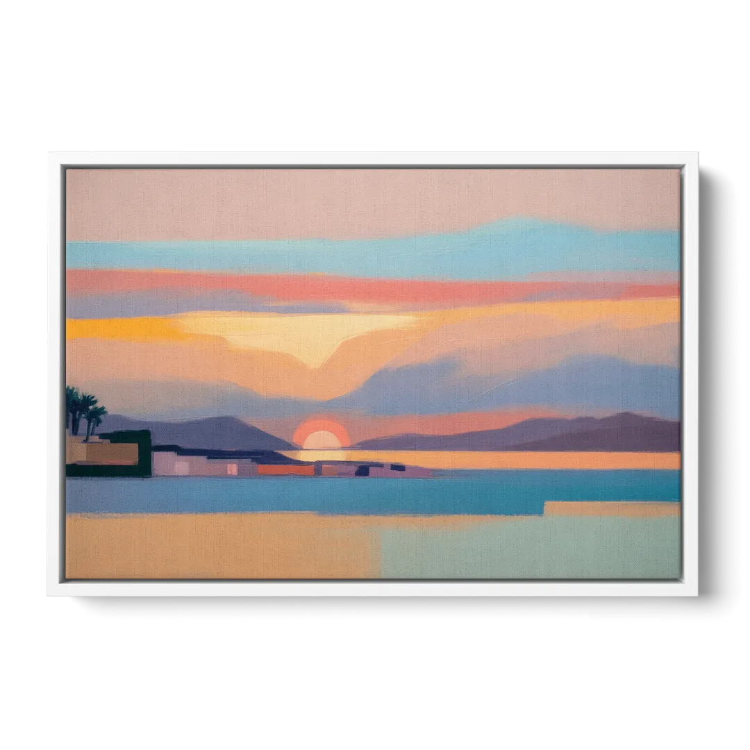 Sunset over Palma Bay Front - White Canvas Wall Art
