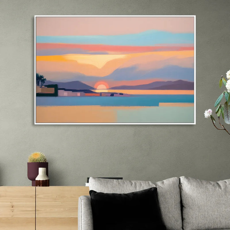 Sunset over Palma Bay Living Room - White Canvas Wall Art