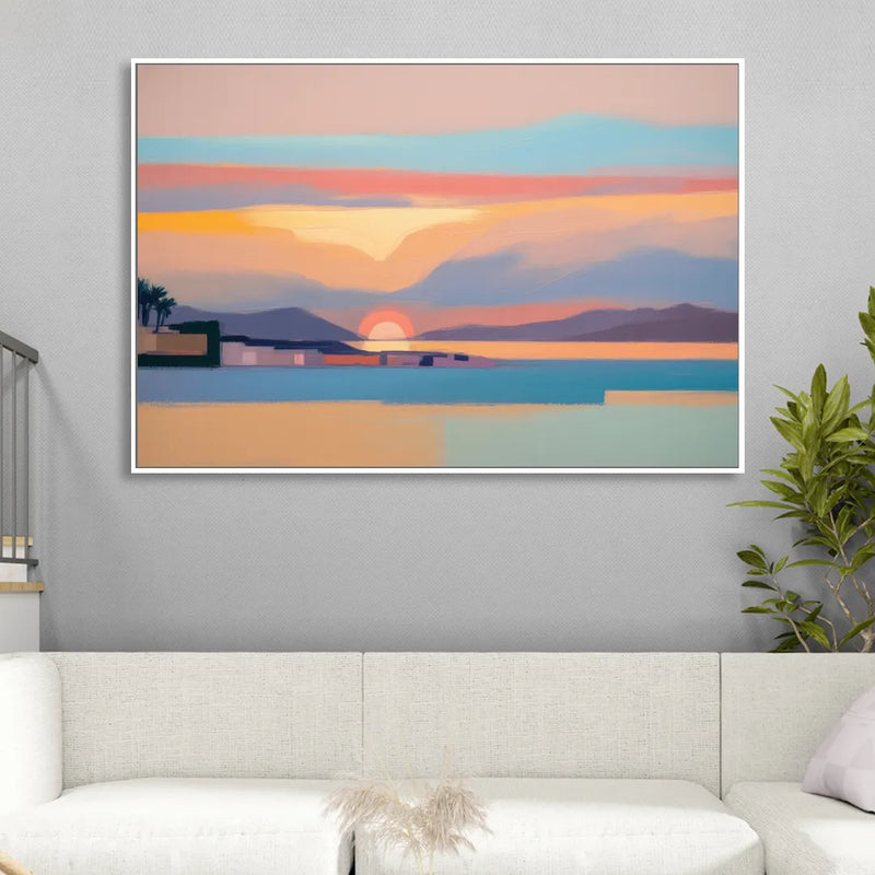 Sunset over Palma Bay Sitting Room - White Canvas Wall Art