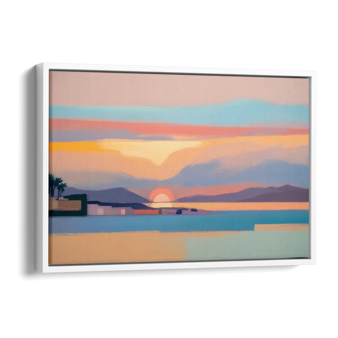 Sunset over Palma Bay Side - White Canvas Wall Art
