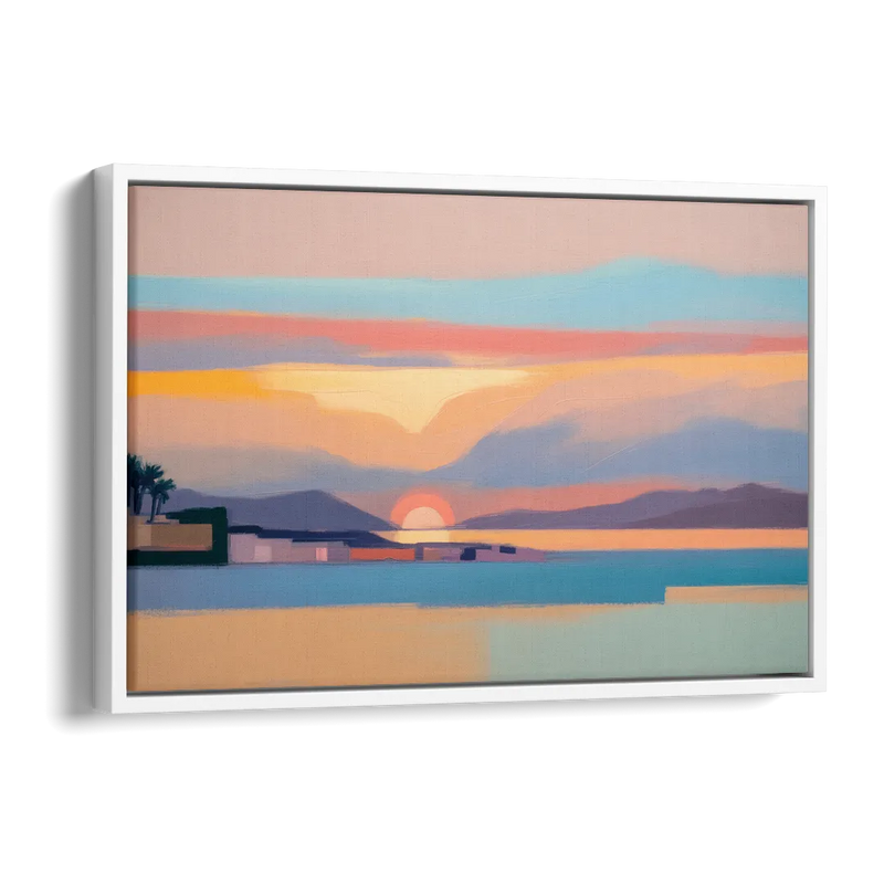 Sunset over Palma Bay Side - White Canvas Wall Art