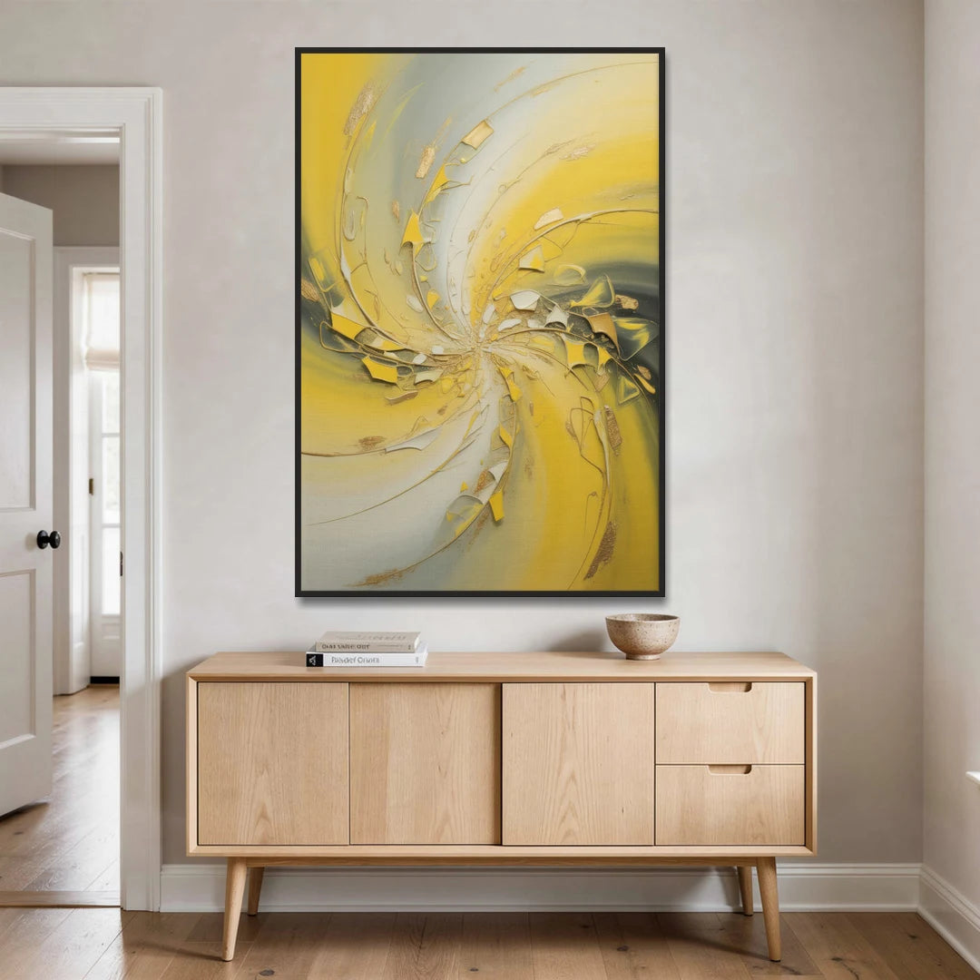 Swirling Elegance Yellow Abstract - Black Framed Canvas Wall Art - Coffee Table - 40x60