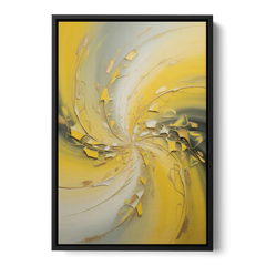 Swirling Elegance Yellow Abstract - Black Framed Canvas Wall Art - Front