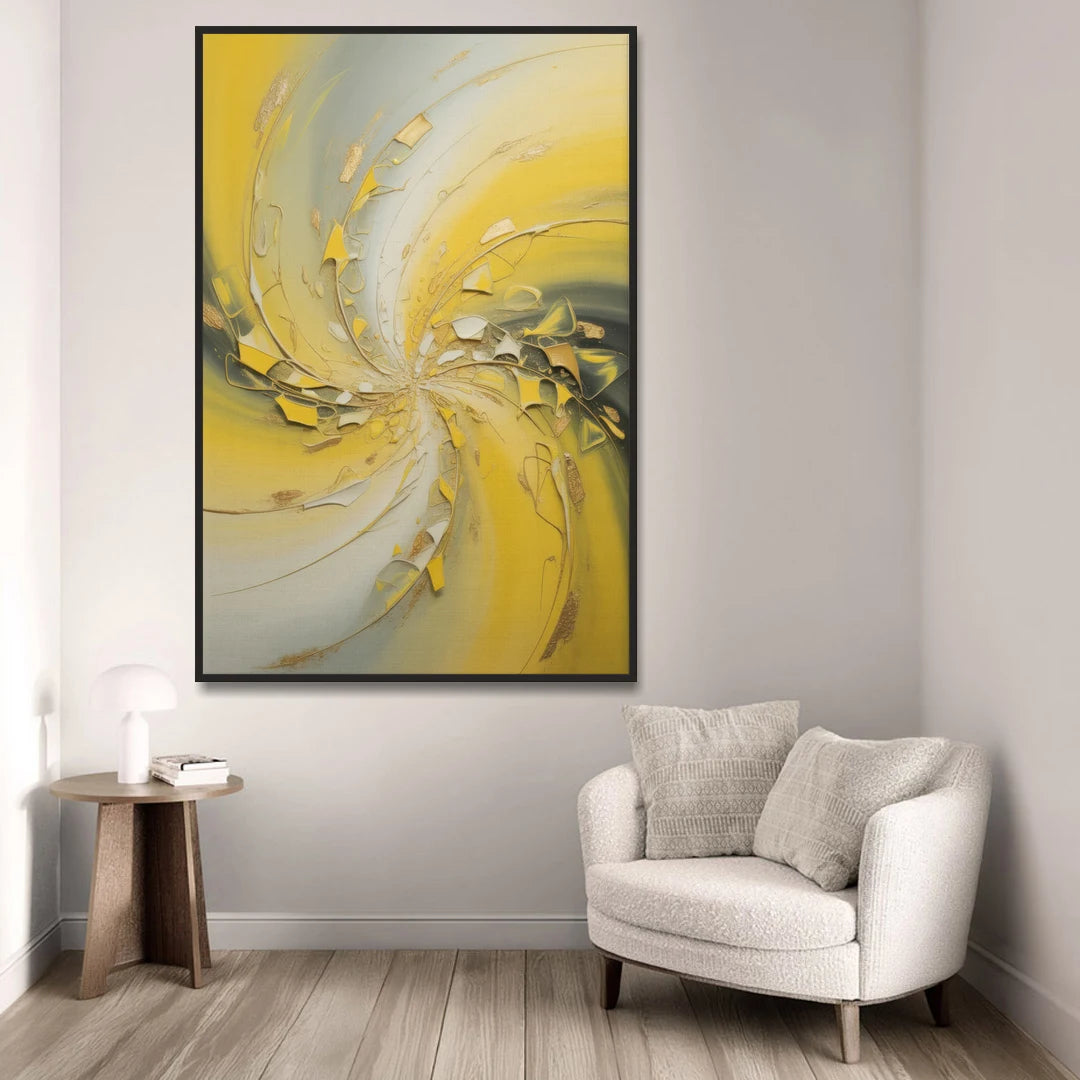 Swirling Elegance Yellow Abstract - Black Framed Canvas Wall Art - Sofa - 40x60