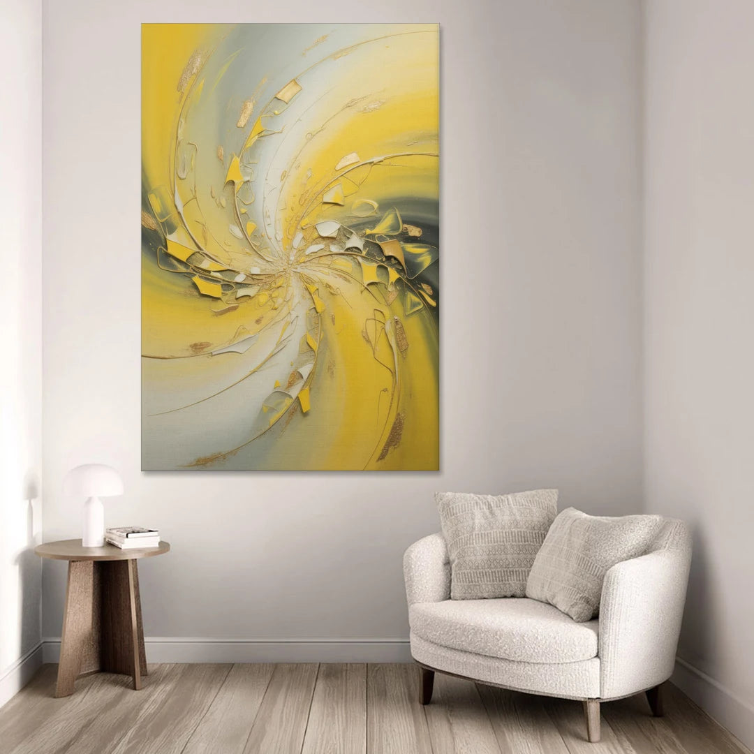 Swirling Elegance Yellow Abstract - Canvas Wall Art - Sofa - 40x60