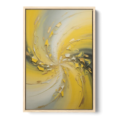 Swirling Elegance Yellow Abstract - Oak Framed Canvas Wall Art - Front